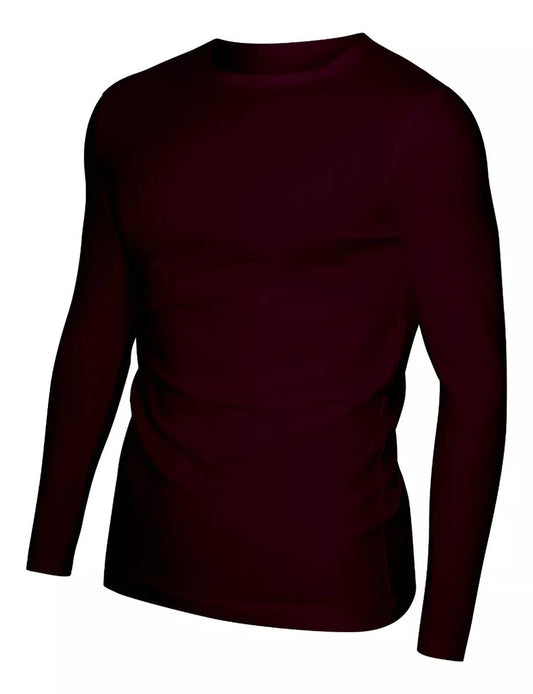 Men's Burgundy Long Sleeve Crew Neck Shirt